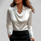 Ciara - Women's Satin Waterfall Neck Long Sleeve Blouse