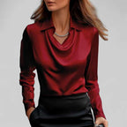 Ciara - Women's Satin Waterfall Neck Long Sleeve Blouse
