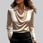 Ciara - Women's Satin Waterfall Neck Long Sleeve Blouse