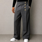 Clifton - Men's Gold Button Wide Leg Trousers 1