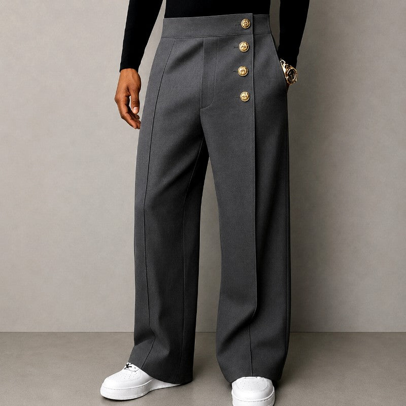 Clifton - Men's Gold Button Wide Leg Trousers 1