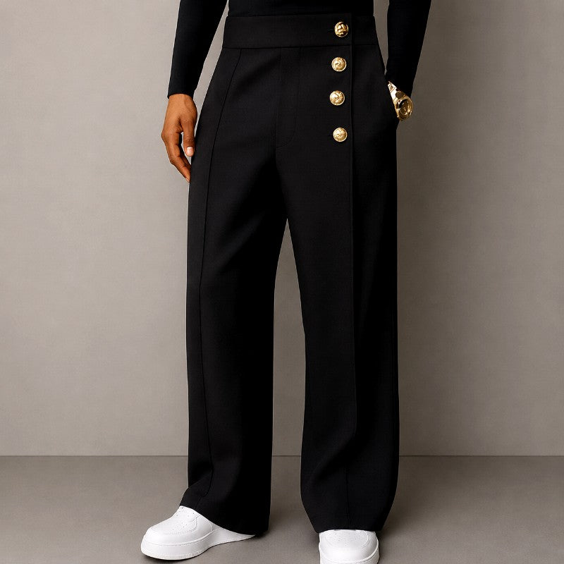 Clifton - Men's Gold Button Wide Leg Trousers 2