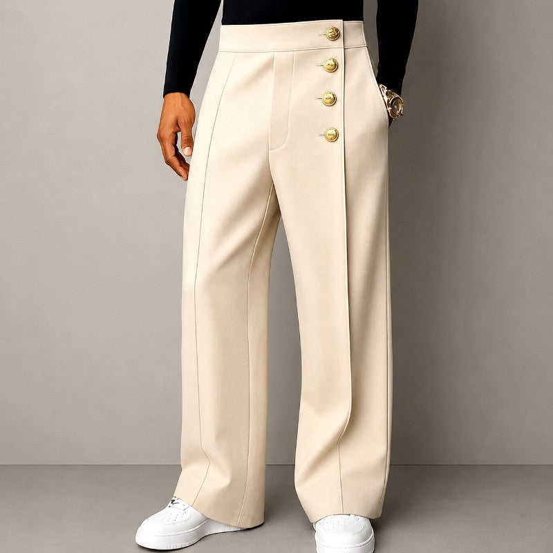 Clifton - Men's Gold Button Wide Leg Trousers 4
