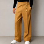 Clifton - Men's Gold Button Wide Leg Trousers 5