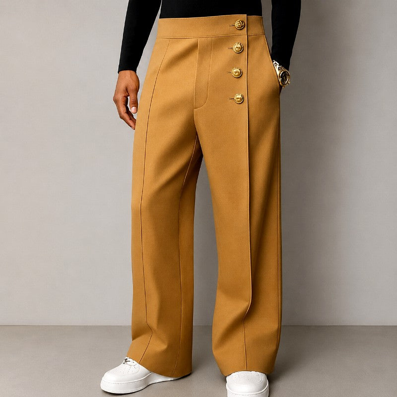 Clifton - Men's Gold Button Wide Leg Trousers 5