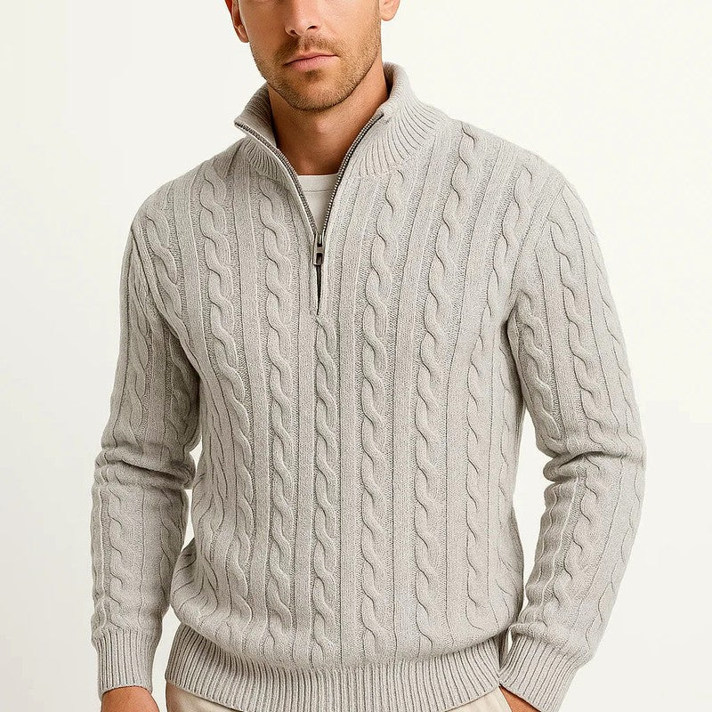 Colton - Men's Cable Zip-Front Long Sleeve Sweater