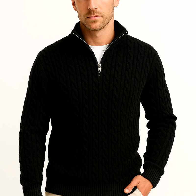 Colton - Men's Cable Zip-Front Long Sleeve Sweater