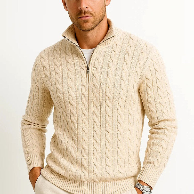 Colton - Men's Cable Zip-Front Long Sleeve Sweater