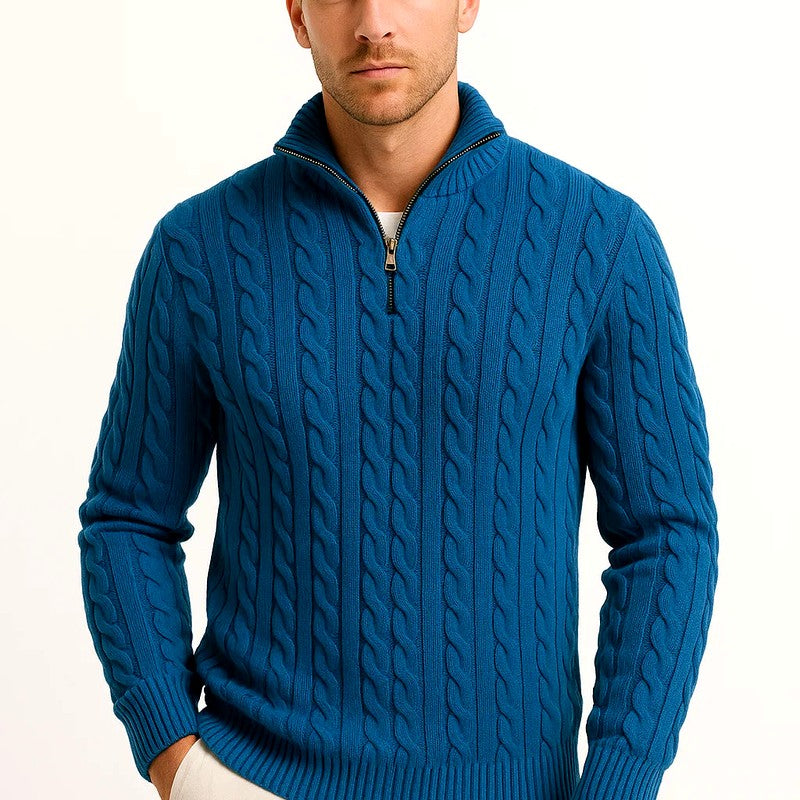 Colton - Men's Cable Zip-Front Long Sleeve Sweater