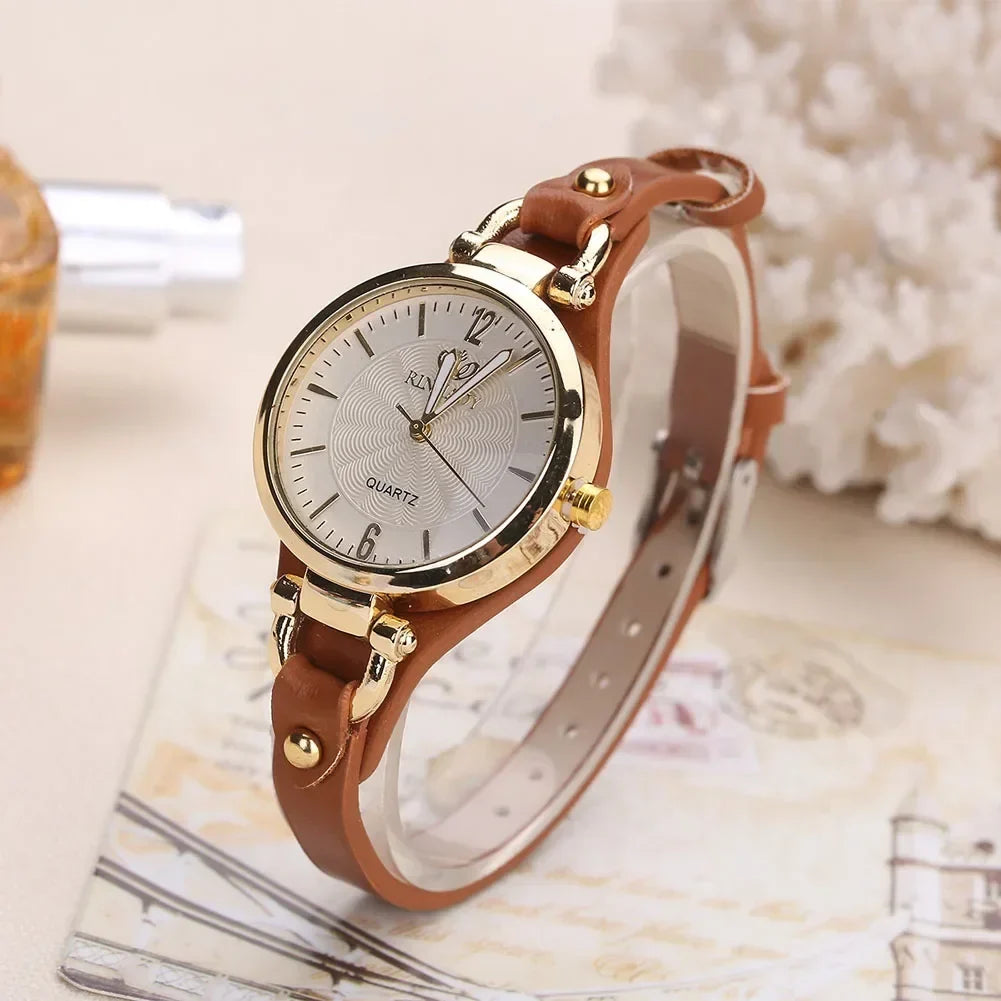Cordula – Women's Gold-Tone Quartz Watch with Leather Strap