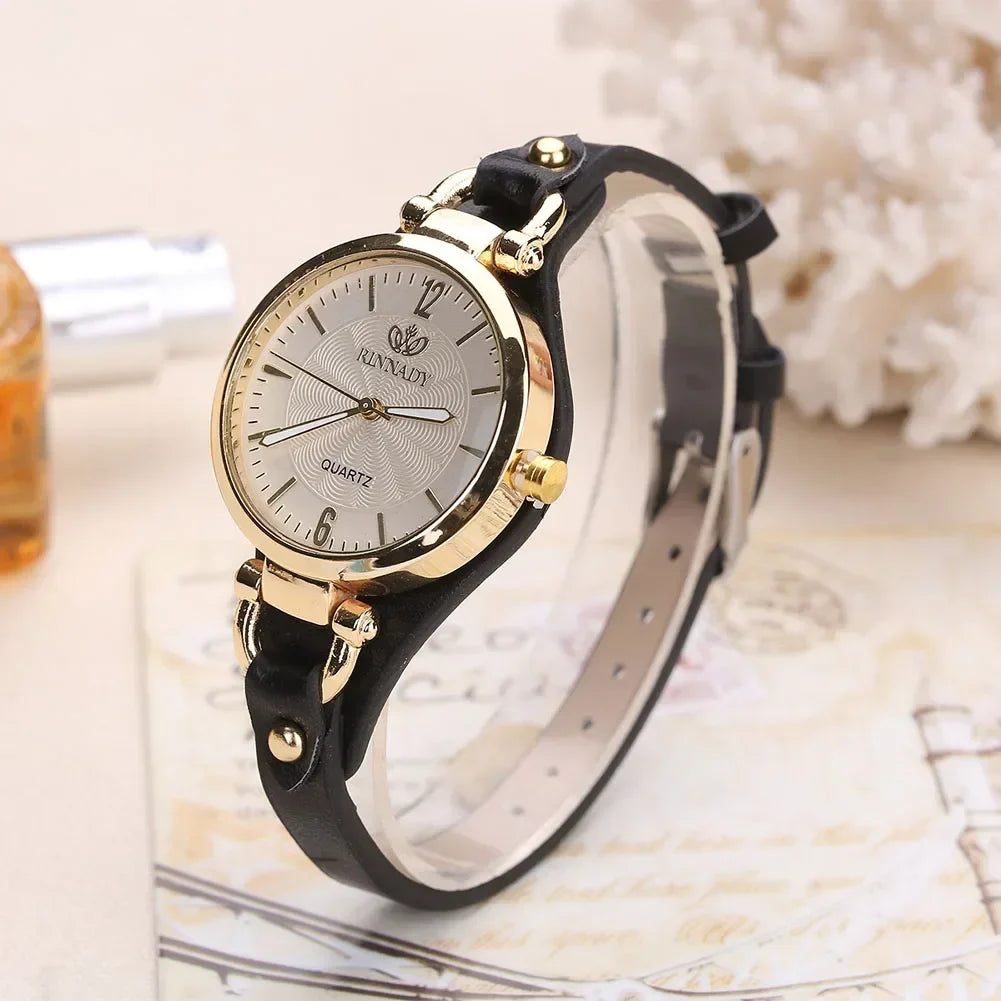 Cordula – Women's Gold-Tone Quartz Watch with Leather Strap