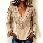 Cosima - Women’s Western Fringe Deep V-Neck Suede-Look Top 2