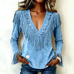 Cosima - Women’s Western Fringe Deep V-Neck Suede-Look Top 3