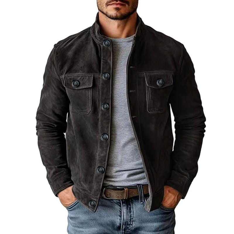 Craig - Men's Faux Suede Stand Collar Button-Up Jacket 1
