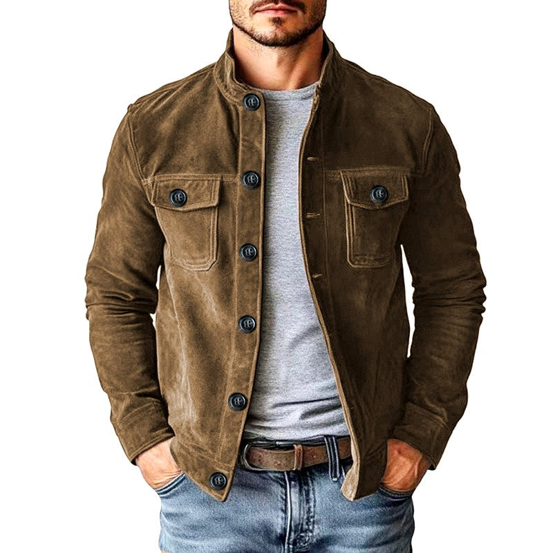 Craig - Men's Faux Suede Stand Collar Button-Up Jacket 2