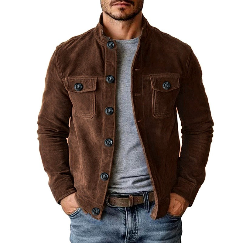 Craig - Men's Faux Suede Stand Collar Button-Up Jacket 3