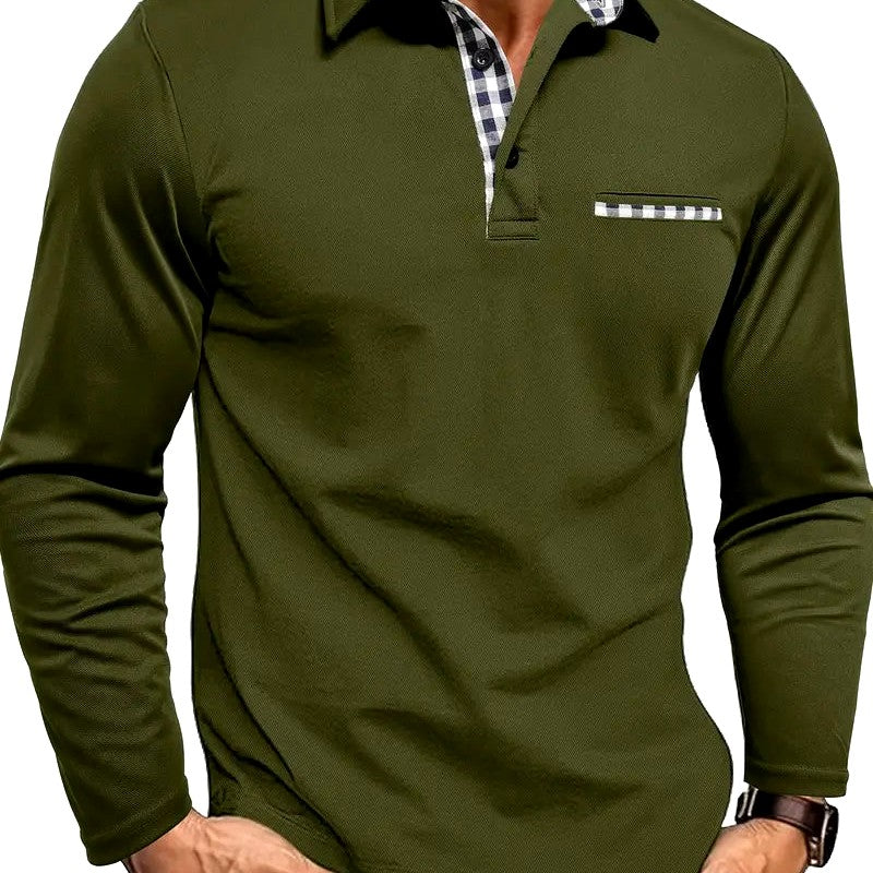 Crawford - Men's Checkered Detail Long Sleeve Polo Shirt