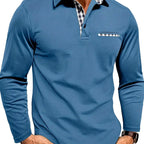 Crawford - Men's Checkered Detail Long Sleeve Polo Shirt