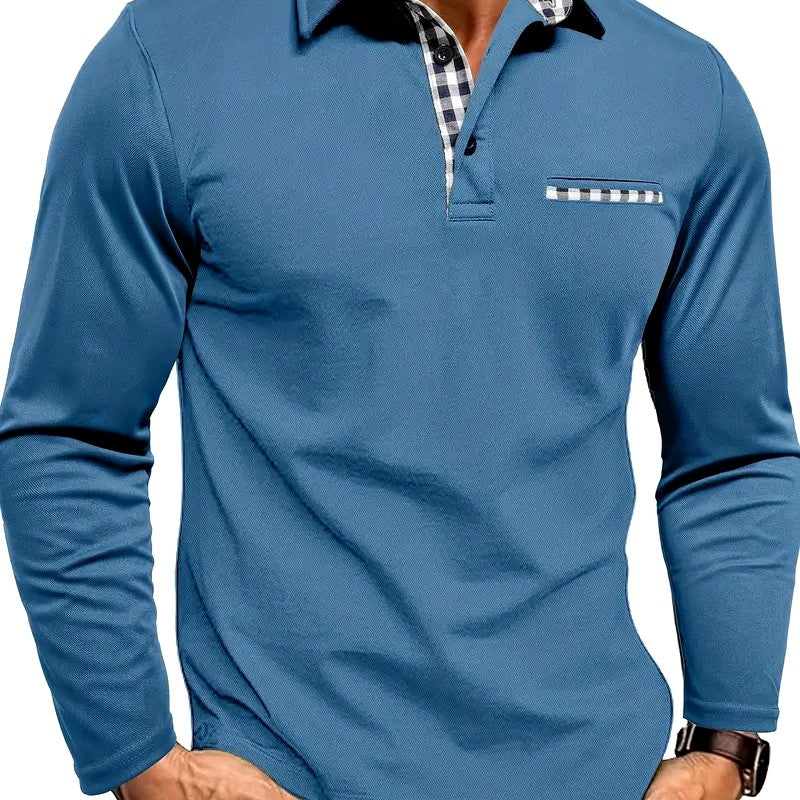 Crawford - Men's Checkered Detail Long Sleeve Polo Shirt