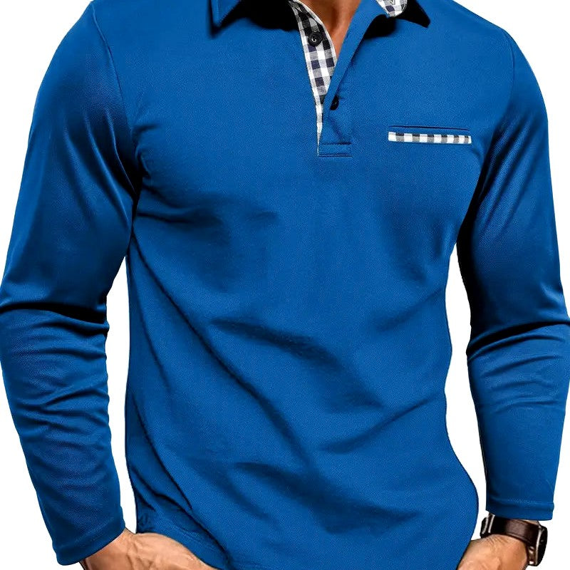 Crawford - Men's Checkered Detail Long Sleeve Polo Shirt