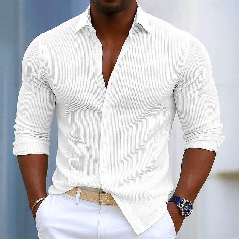 Daniel - Men's Cotton Ribbed Slim Fit Button-Front Shirt