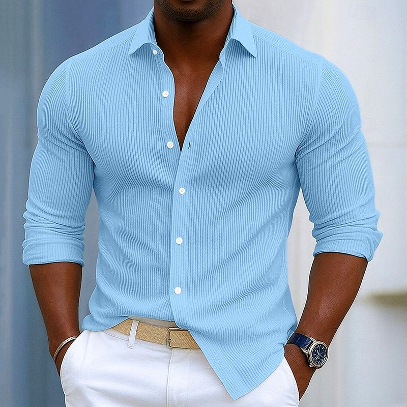Daniel - Men's Cotton Ribbed Slim Fit Button-Front Shirt