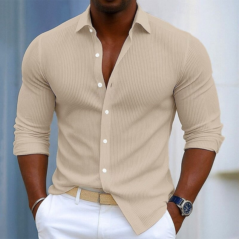 Daniel - Men's Cotton Ribbed Slim Fit Button-Front Shirt