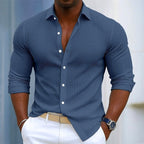 Daniel - Men's Cotton Ribbed Slim Fit Button-Front Shirt