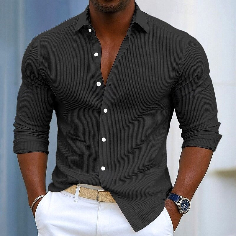 Daniel - Men's Cotton Ribbed Slim Fit Button-Front Shirt