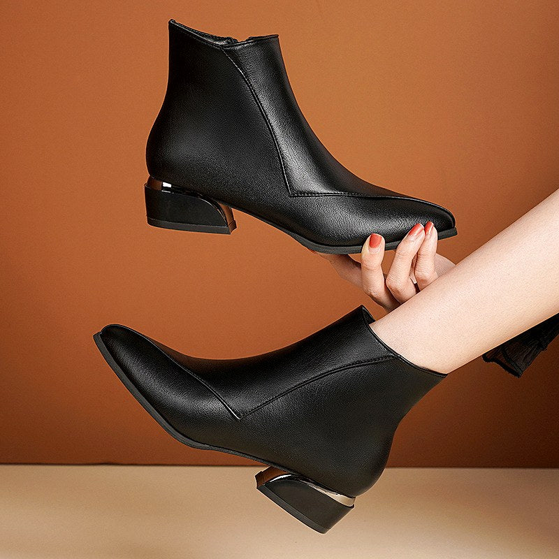 Daphne - Women's Square Toe Block Heel Ankle Boots 3