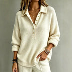 Darcy - Women's Polo Collar Button-Front Knit Sweater 1