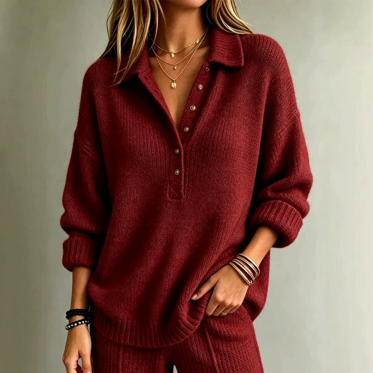 Darcy - Women's Polo Collar Button-Front Knit Sweater 3