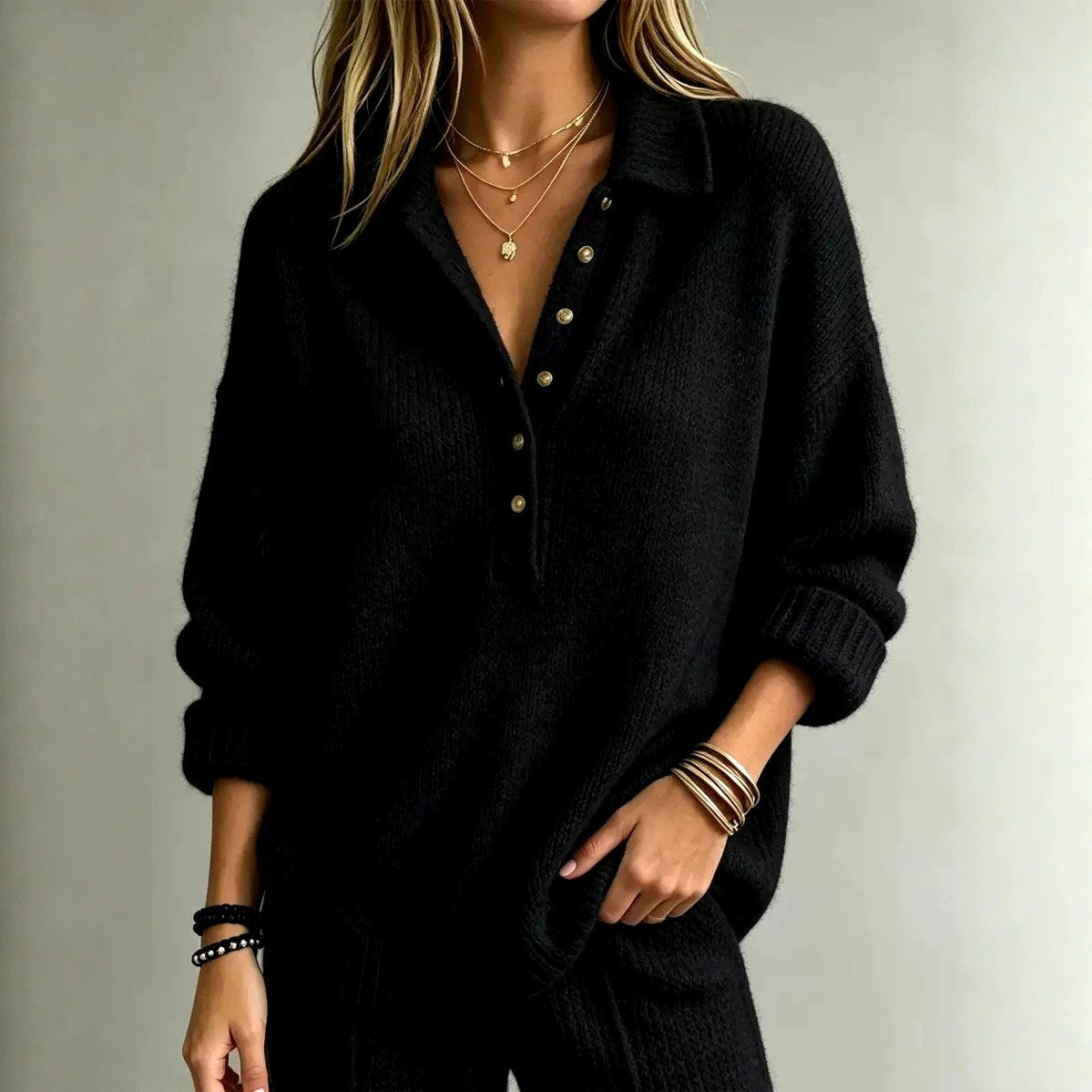 Darcy - Women's Polo Collar Button-Front Knit Sweater 4