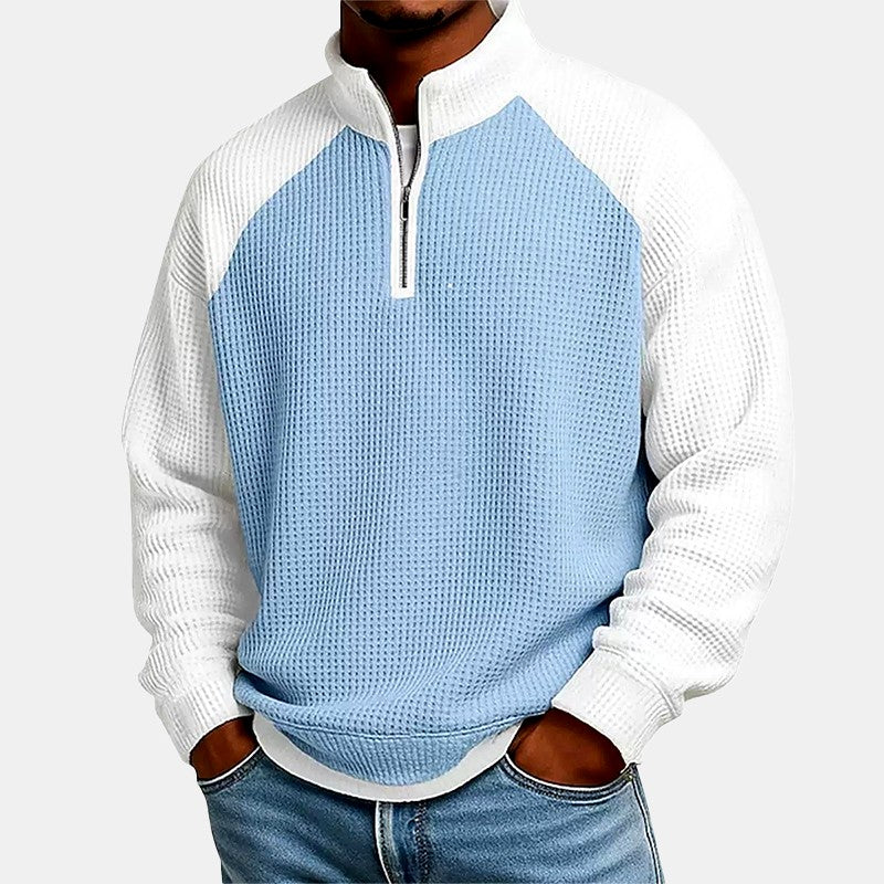 Darren - Men's Waffle Knit Stand Collar Quarter-Zip Sweatshirt 1