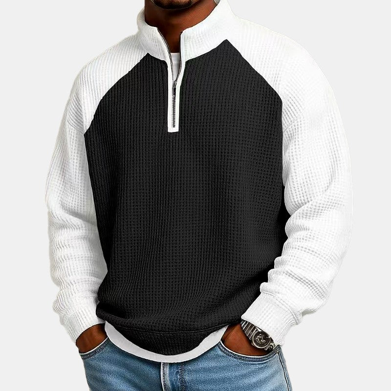 Darren - Men's Waffle Knit Stand Collar Quarter-Zip Sweatshirt 2