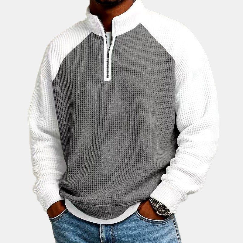 Darren - Men's Waffle Knit Stand Collar Quarter-Zip Sweatshirt 4