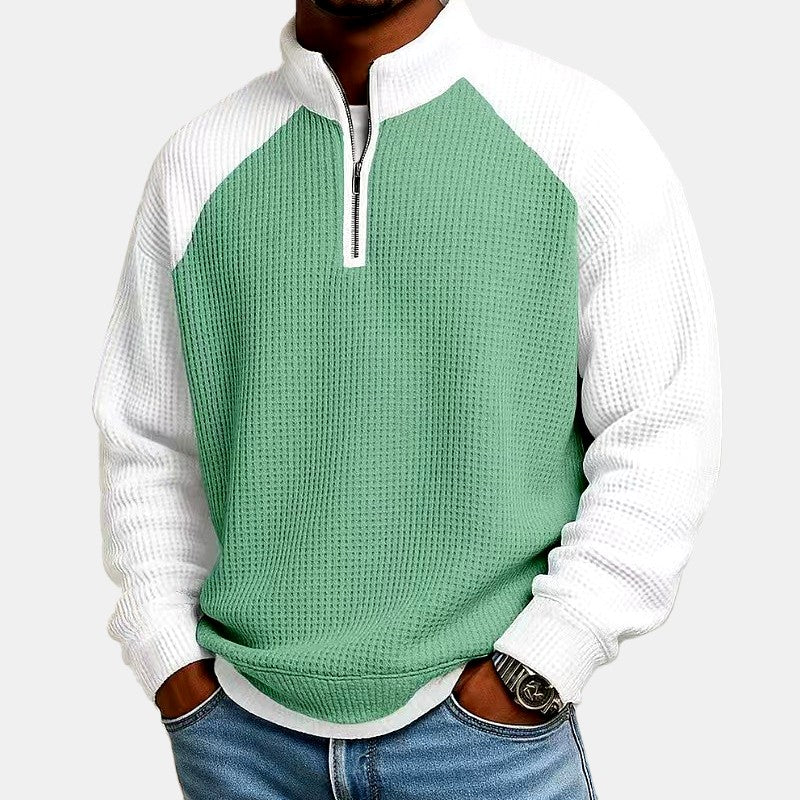 Darren - Men's Waffle Knit Stand Collar Quarter-Zip Sweatshirt 5