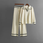 Dayana - Women's Collared Knit Sweater and Wide-Leg Pants Set