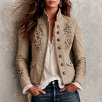 Della - Women's Floral Embroidered Stand Collar Blazer  1