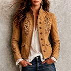 Della - Women's Floral Embroidered Stand Collar Blazer  2