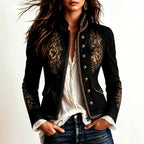 Della - Women's Floral Embroidered Stand Collar Blazer  3