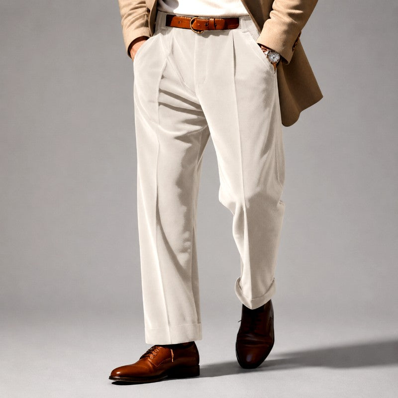 Denzel - Men's Velvet Pleated Straight Leg Trousers 2