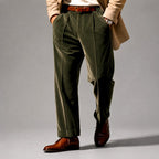 Denzel - Men's Velvet Pleated Straight Leg Trousers 3