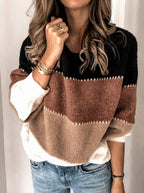 Devi - Women's Striped Colorblock Crew Neck Sweater 2