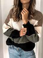 Devi - Women's Striped Colorblock Crew Neck Sweater 6