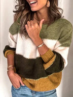 Devi - Women's Striped Colorblock Crew Neck Sweater 3