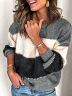 Devi - Women's Striped Colorblock Crew Neck Sweater 8