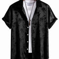 Devon - Men's Floral Jacquard Button-Front Short Sleeve Shirt
