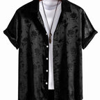 Devon - Men's Floral Jacquard Button-Front Short Sleeve Shirt