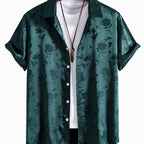 Devon - Men's Floral Jacquard Button-Front Short Sleeve Shirt